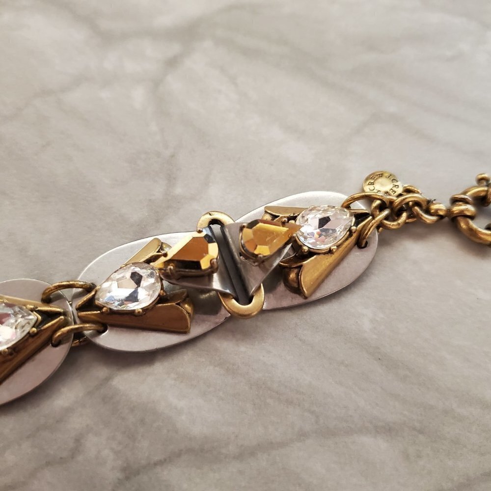 ✨ J.Crew Bracelet Silver Gold Rhinestones Crystals Antiqed Statement Chunky ✨ - Picture 5 of 11